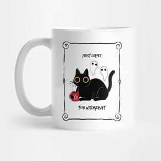 First Coffee, Then Witchcraft | Cat Holding a Cup Mug